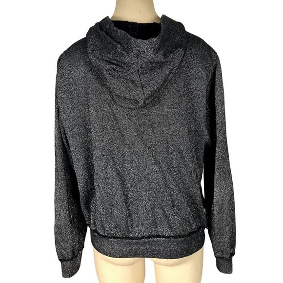 Torrid women's size 0 black and silver metallic zip front hooded jacket, pocket - Picture 4 of 8